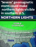 The best time to see the northern lights in the U.S. is generally between 10 p.m. and 4 a.m. local time. The storm could also impact power systems, spacecraft operations, radio frequencies and satellite navigation. Geomagnetic storms are ranked on a scale of 1 to 5. A G3 storm could require voltage corrections on power systems and cause intermittent satellite navigation and low-frequency radio navigation problems, according to NOAA.